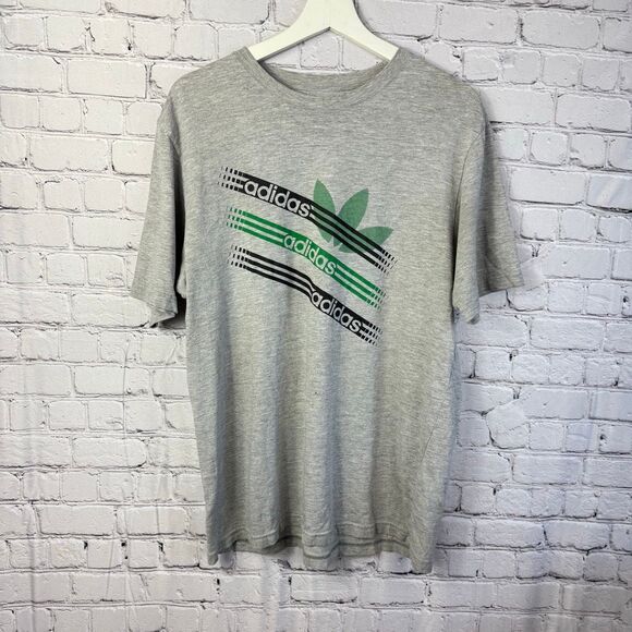 Vintage Adidas Y2K Graphic T Shirt Black Green Logo T Shirt Large - Picture 1 of 7
